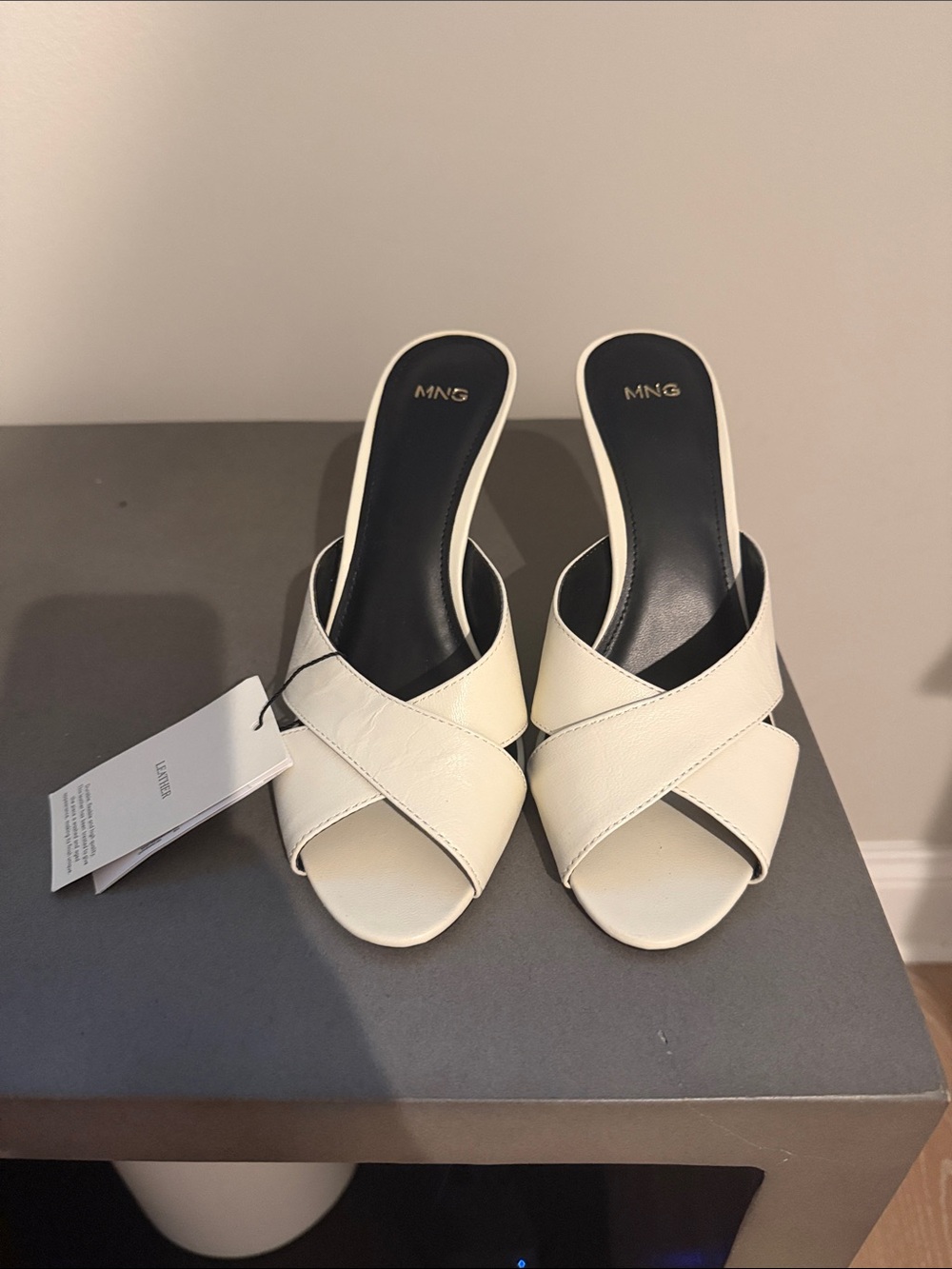 NWT Mango Cream Crossband Slide Sandals - Women